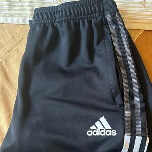 Adidas Black Track Pants with White Side Stripes [Unlined]